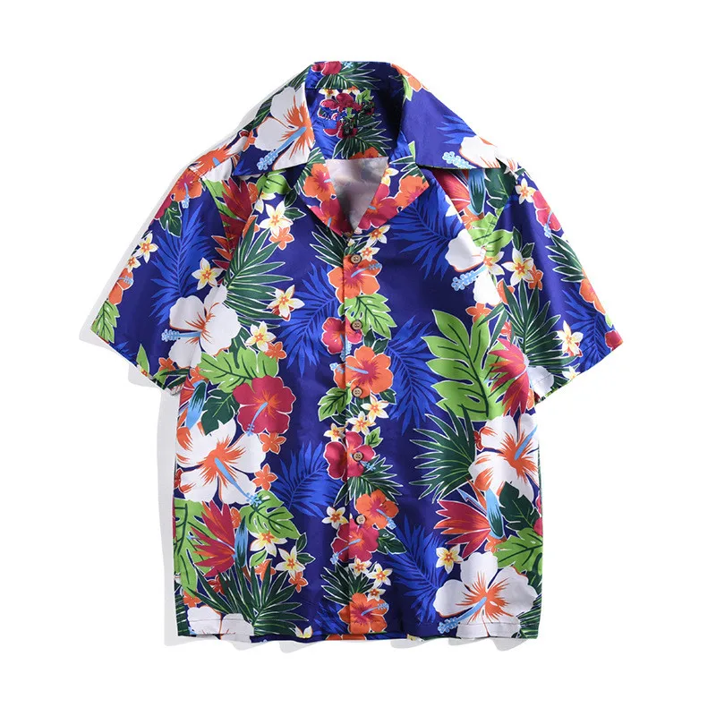 

Chic Men/women's Beach style Shirts 2019 summer casual loose short sleeves shirts Fashion floral print Men's Shirts Top A344