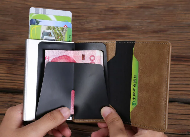 Мужской металлический держатель для Карт RFID алюминиевый сплав держатель для кредитных карт PU кожаный кошелек Противоугонный мужской