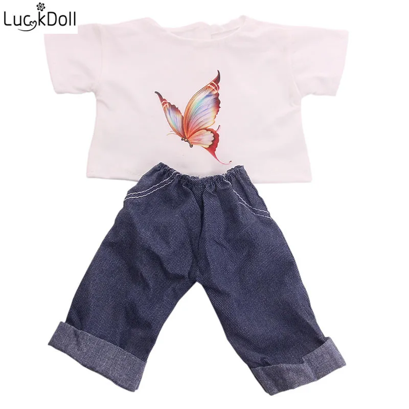 LUCKDOLL модная футболка+ штаны подходит для 18 дюймов Американский 43 см аксессуары для кукол, игрушки для девочек, поколение, подарок на день рождения