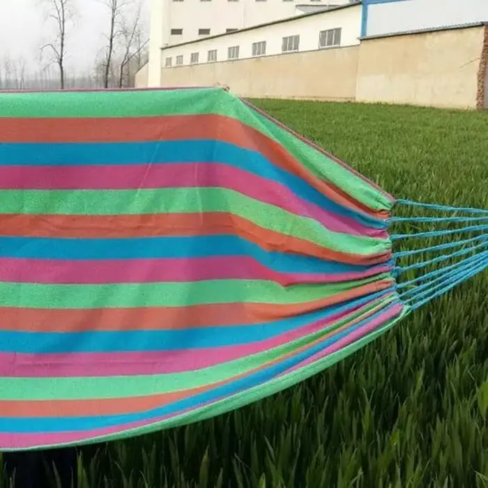Double Outdoor Camping Canvas Hammock Travel Swing Multicolor Striped Garden Hanging Bed 150kg