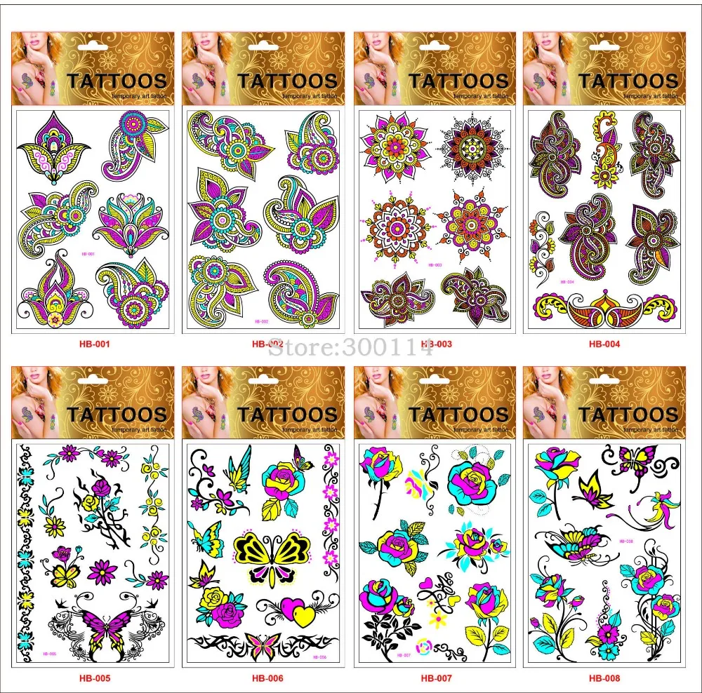 Louco do Partido Atacado Luminosa Fluorescente Luz Férias Tatuagem Temporária Harajuku Boate Fluorescência Tatuajes Corpo 500 Pcs 18 Beleza e saúde
