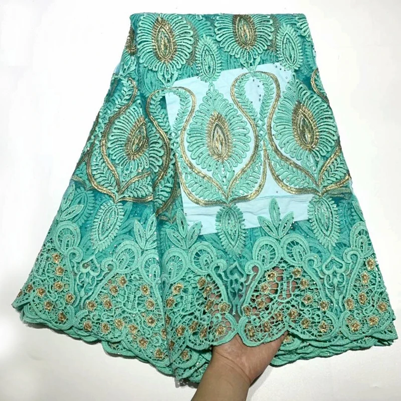 

3d Lace Fabric Teal African French Lace Fabric High Quality Handmade Embroidery Wedding Nigerian Lace Fabric For 5yards