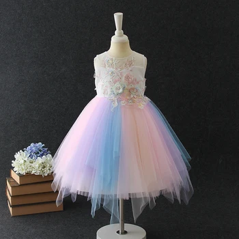 

2019 Kids Rainbow Dress for Girls Sleeveless Summer Dresses Flower Girls Brithday Party Pageant Princess Dress Clothing