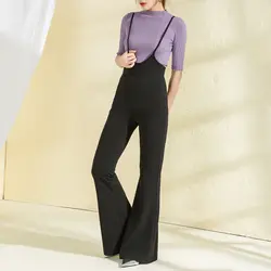 Черный Высокая талия широкие штаны Повседневное комбинезоны Для женщин брюки 2018 Осень Модные расклешенные брюки 3XL K692