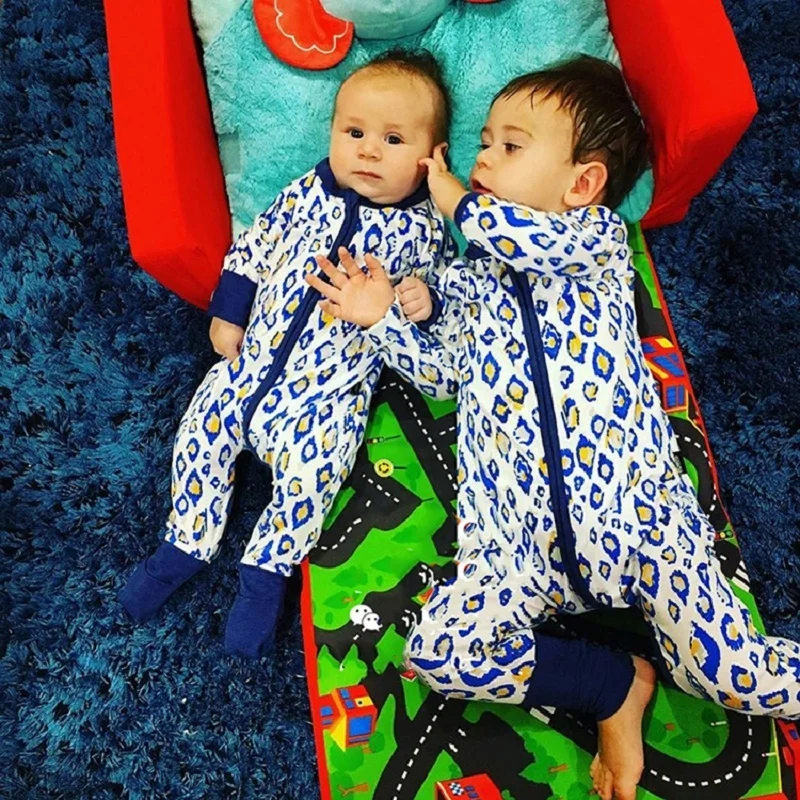 

Spring 2019 Baby Boy's Newborn Baby Clothes Baby's Long Sleeve Cotton blue leopard Sleepwear Pajamas Sleepwear 0-24 M PPY-178