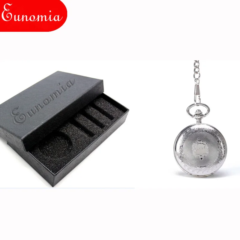 WATCH WITH BOX II Серебряный Щит круглые Механические карманные часы с брелок для ключей роскошный подарок Модные Винтажные антикварные классные мужские и женские часы - Цвет: WATCH WITH BOX II