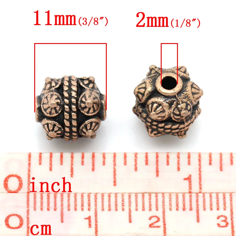 DoreenBeads цинк металлические бусины-вставки из сплава цилиндр античная медь шаблон около 11 мм x 10 мм, Отверстие: Приблизительно 2 мм, 4 шт