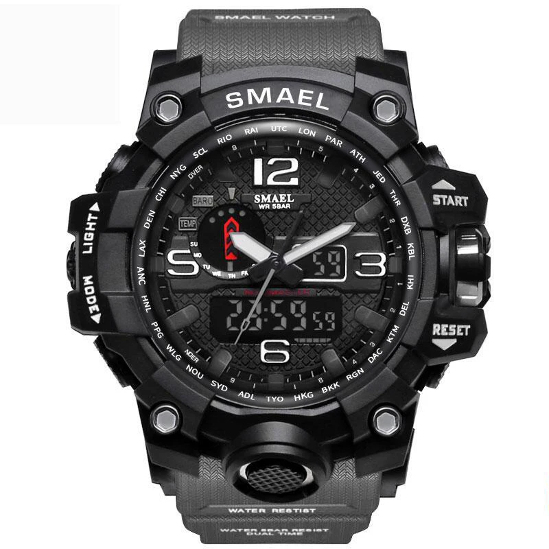 Gray SMAEL часы Militar, спортивные, водонепроницаемые, кварцевые, наручные часы для мужчин, двойное время, наручные часы, 1545, армейские, светодиодный, Relogio Esportivo, мужские часы - Цвет: Gray