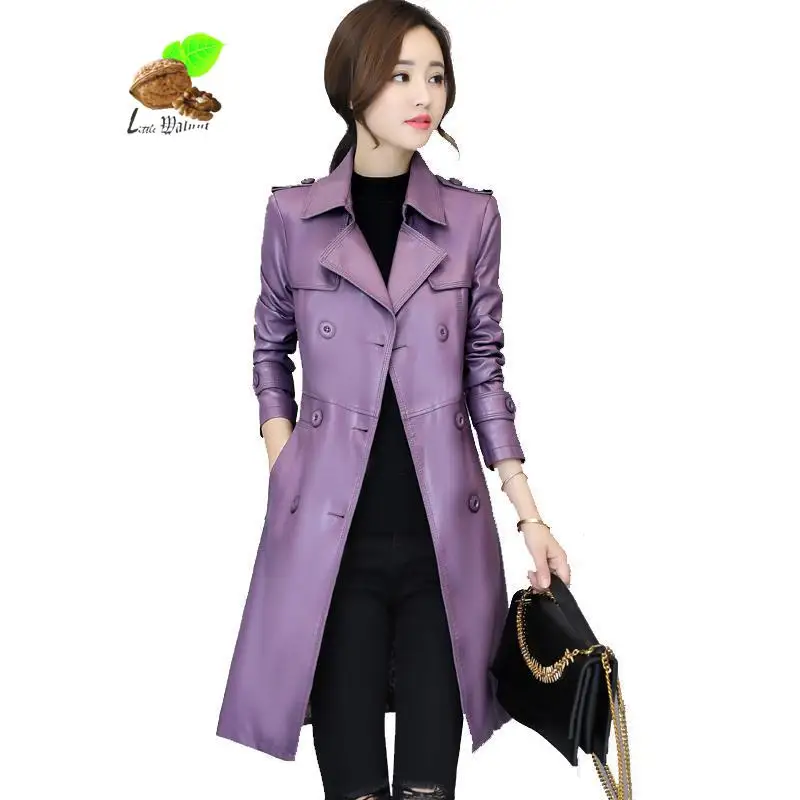 2019 New Women Sheepskin Genuine Leather Jackets Lady Spring Vintage Turn-down Collar Double Breasted Plus Size Coats