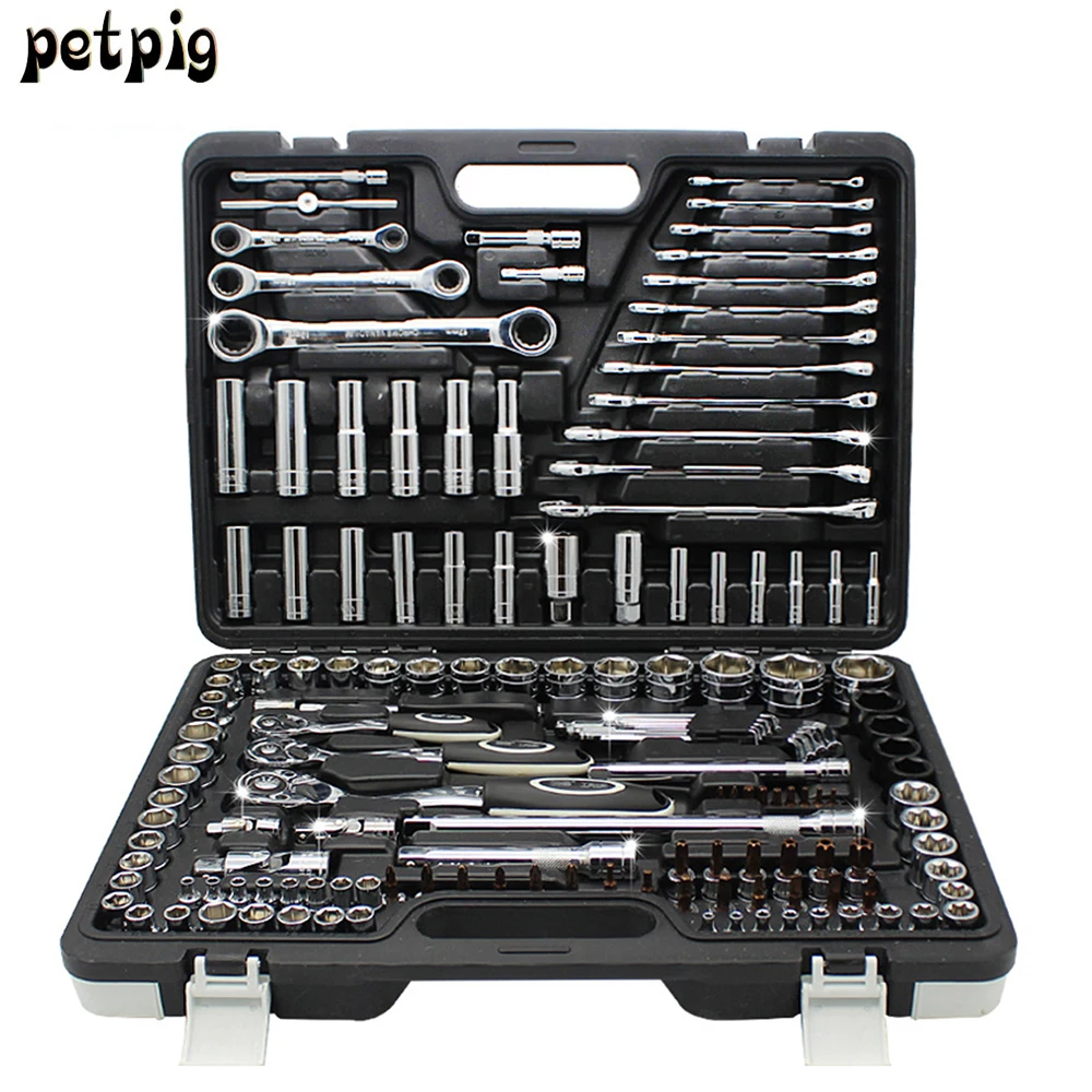 

Petpig 150Piece Professional Auto Repair Tool Set Combination Package Socket Wrench with Most Useful Mechanics Tools