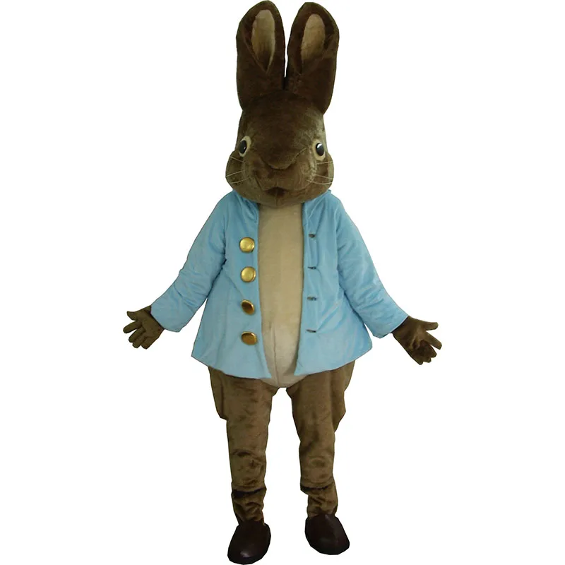 

Funny Rabbit mascot costume Coffee Rabbit Blue Cloth Mascot Costume For Easter Caracteres Animals for Adult Fantasia Adulto