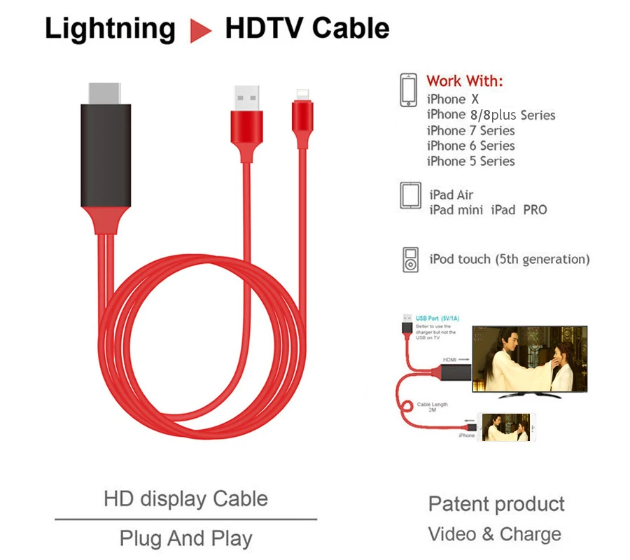 8-контактный HDMI кабель HD ТВ Цифровой AV адаптер USB HDMI 1080P смарт-конвертер кабель для iPhone X 8 7 7Plus 6S 6 5S IOS 8,0