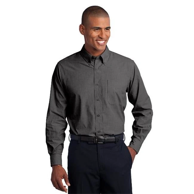 Port Authority S640 Crosshatch Easy Care Long Sleeve Shirt Soft Black - Medium