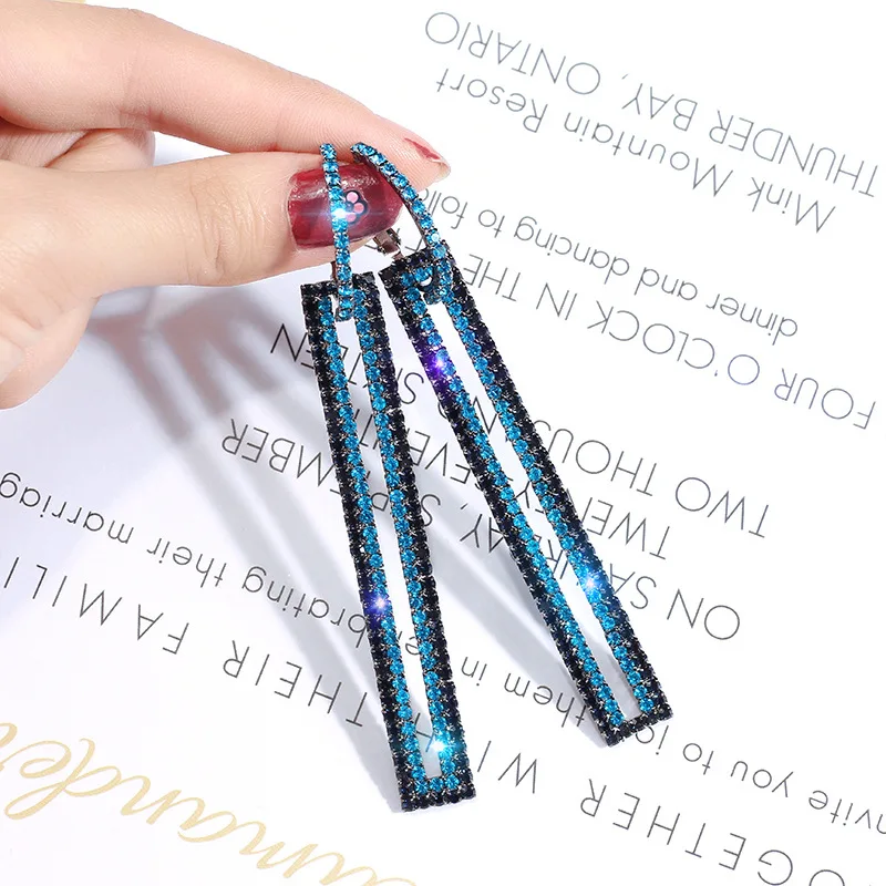S925 Серебряная игла Европа и Америка Мода Преувеличенные хрустальные прямоугольные серьги корейские серьги длинные полностью хрустальные серьги