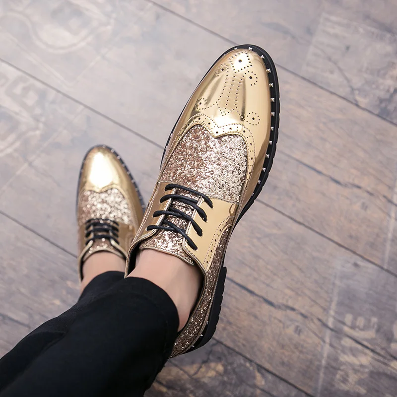 mens fashion shoes luxury brand rhinestones italian patent leather shiny wedding ballroom cool gold brogue oxford shoes for men (22)
