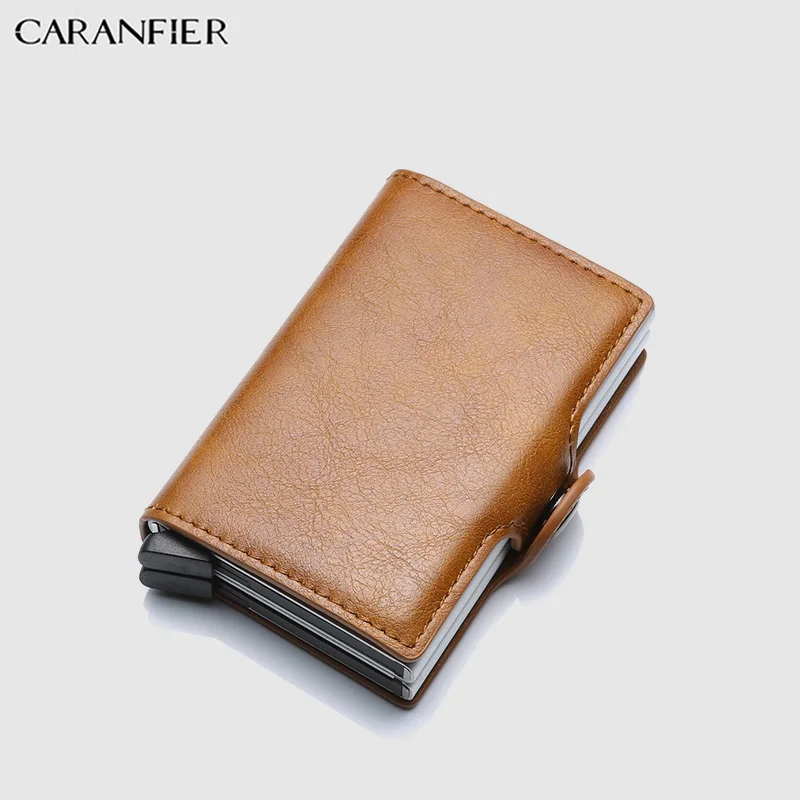 CARANFIER мужской кошелек Бизнес одноцветное RFID визитница PU двойной коробка Алюминий