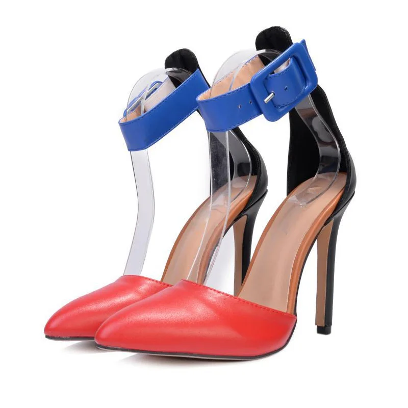 MONMOIRA Red Blue Patchwork Women Pumps High Heels Buckle Strap Sexy Party Shoes Elegant Office
