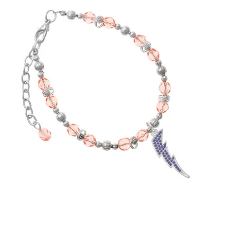 Silvertone Large Blue Crystal Lightning Bolt Pink Beaded Bracelet