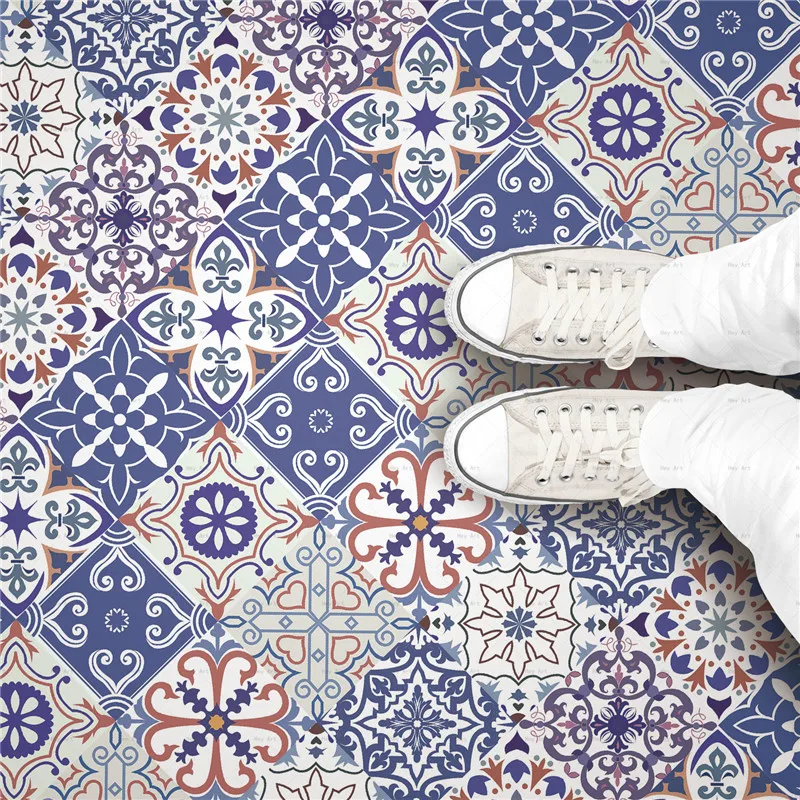 20cm*20cm Blue Tiles Anti-skid Waterproof Sticker Living Room Kitchen Floor Stickers
