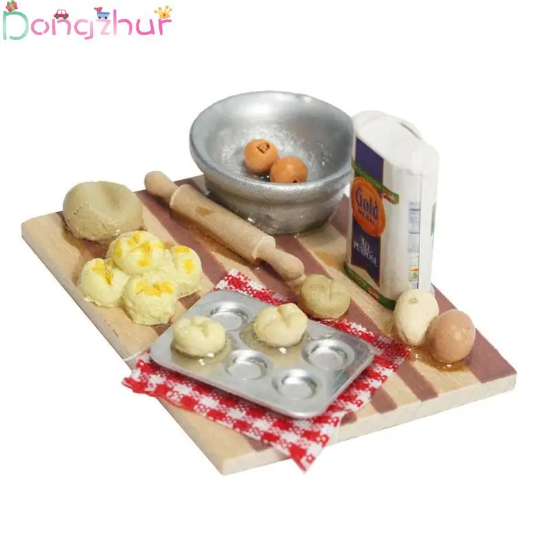 

1:12 Dollhouse Miniature Pastry Table Dim Sum Making Model Kitchen Food Pastry Work Table Model Toy Doll House Accessory