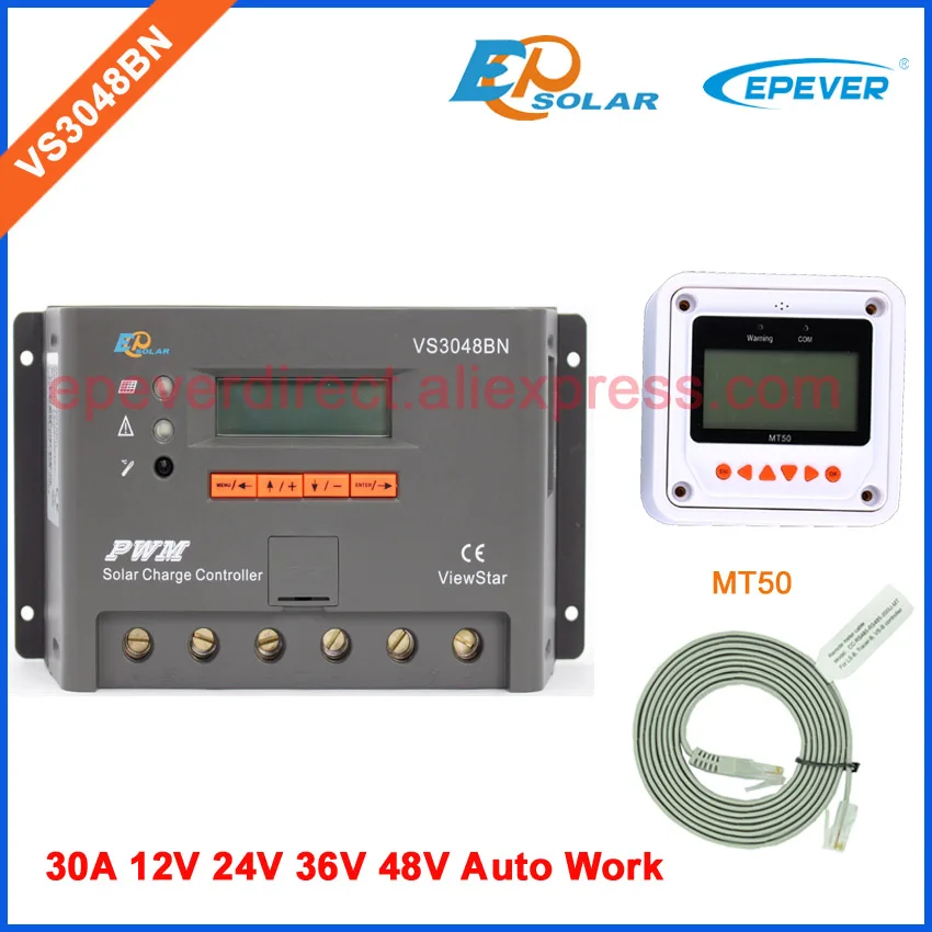 

VS3048BN 30A 30amp 12v 24v 36v 48v automatic work,Solar panel controller LCD display with MT50 remote meter