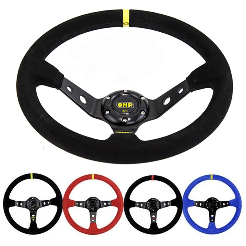 

Unversal 14inch 350mm Deep Corn Drifting Racing Steering Wheel OMP Suede Leather Slip-Resistant Sport Steering Wheel Cover