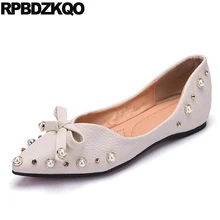 Лук заклепка шпилька гулять пешком Перевозка груза падения Остроконечные Женщины плоские туфли с маленьким милым галстук-бабочка жемчужный Китай металл весенняя осень последние Мода европейская красивая отправка