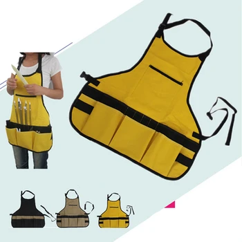 

Canvas Hanging Neck Multi-pocket Apron Unisex Adjustable Outdoor Painting Apron Family Cleaning Storage Work Uniform Pinafore