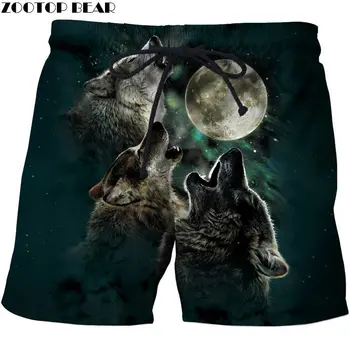 

Three Wolf Facing The Moon Men Beach Shorts Stone Printed Board Shorts Casual Plage Quick Drying Shorts Streetwear ZOOTOP BEAR