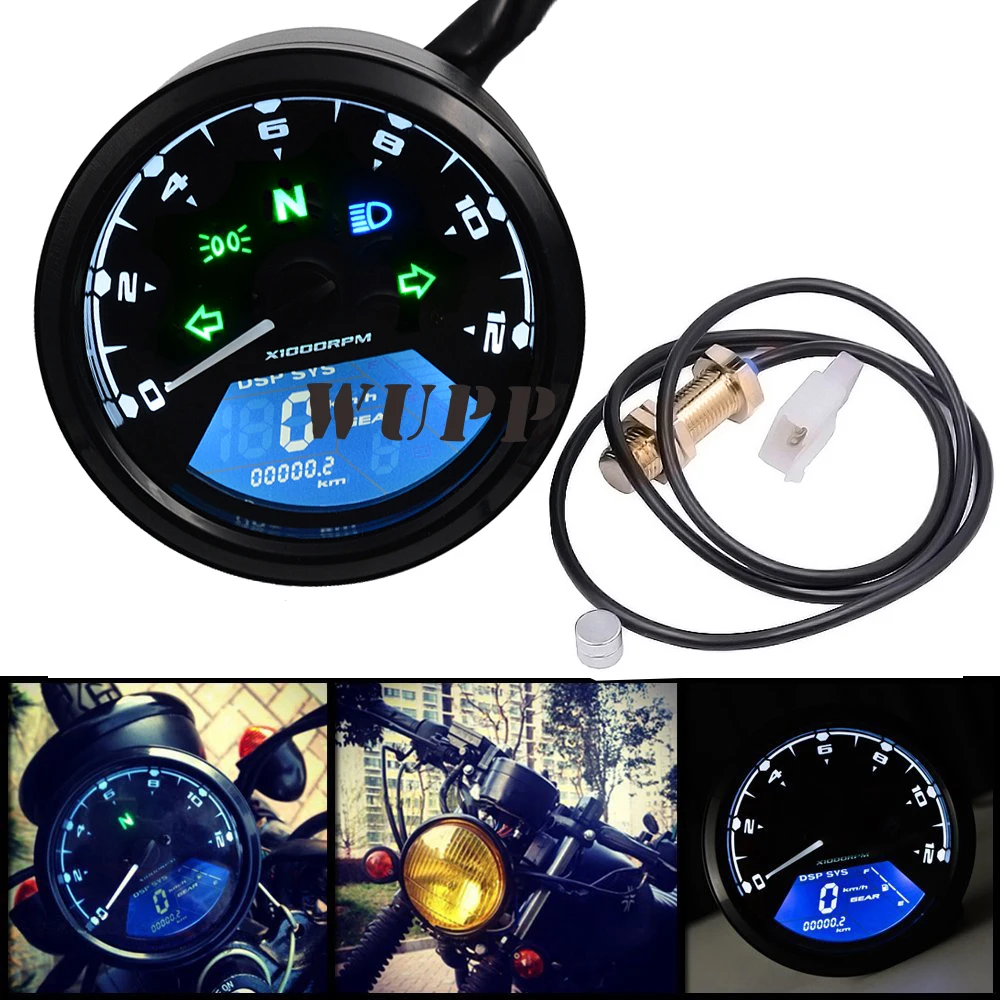 WUPP Motorcycle Lcd Backlight Digital 3 Cylinder Tachometer, Motorcycle Digital Tachometer Can