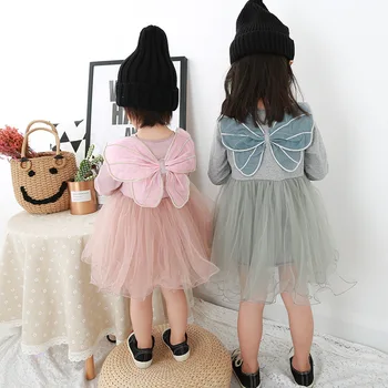 

Novlty girls dress with lovely wing 4colors baby girls princess dress 1 2 3 4Y children clothing autumn spring costumes for girl