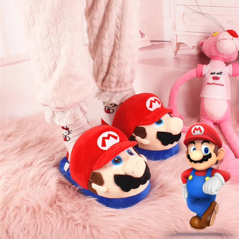 

Super Mario cotton slippers Women's house slippers Women's shoes in cartoon shape home slippers flat fluffy slippers