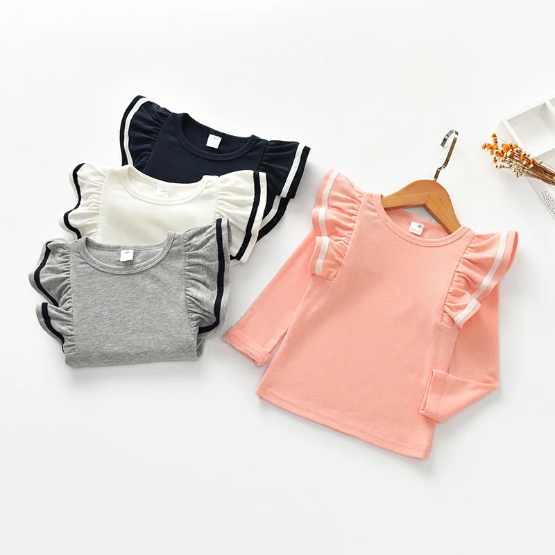 cute Baby Girl Clothes Long Sleeve Lotus leaf side Cute kids love T Shirts Basic Cotton clothing