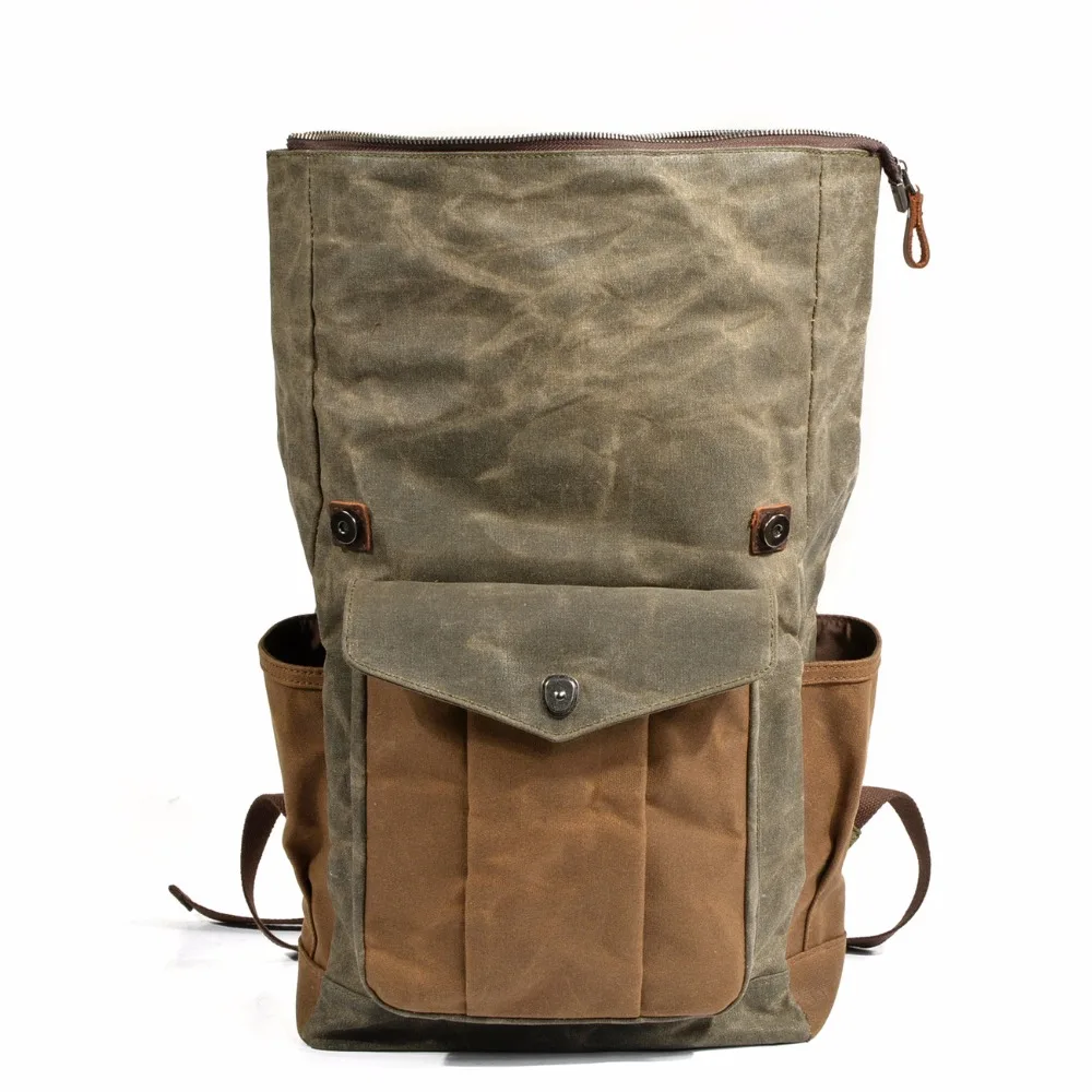 M166 New Vintage Oil Waxed Canvas Leather Backpack Large Capacity Teenager Traveling Waterproof Daypacks 14\