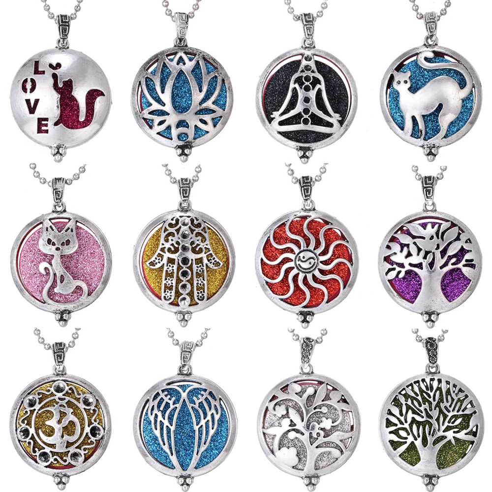 

Aroma Diffuser Necklace Open Antique Vintage Lockets Pendant Perfume Essential Oil Aromatherapy Locket Necklace with Pads