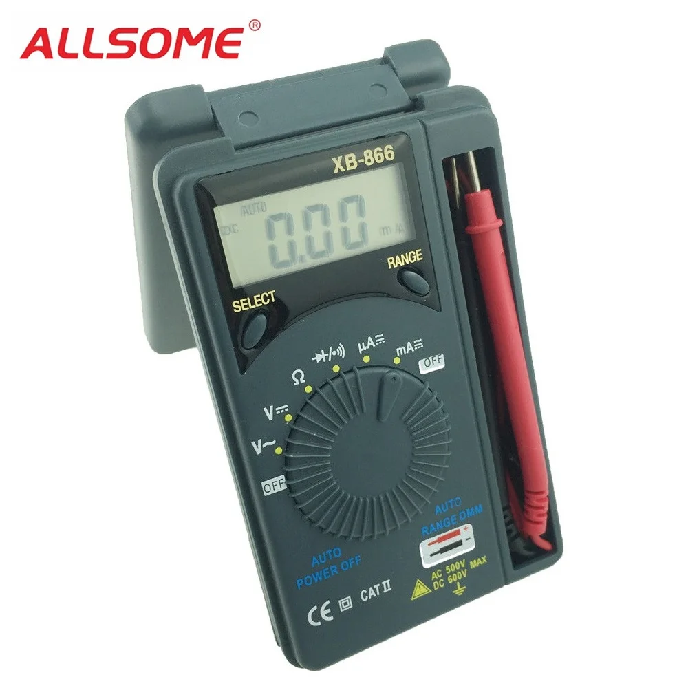 ALLSOME Новый XB 866 AC/DC мини Карманный мультиметр для Led диапазона Авто Цифровой