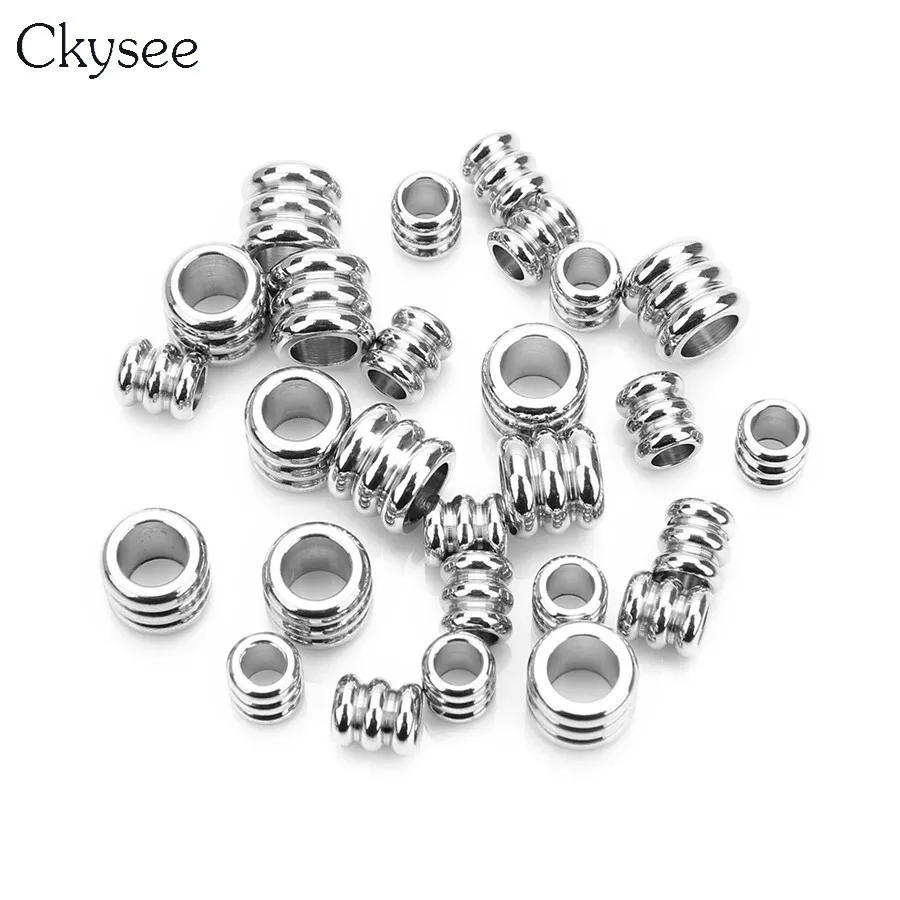 Ckysee 20 قطعة/الوحدة 7x8/5.5x6 مللي متر الفولاذ المقاوم للصدأ شقة جولة الخرز الفضة لهجة الجوف فضفاض خزر عازل لصنع المجوهرات Diy