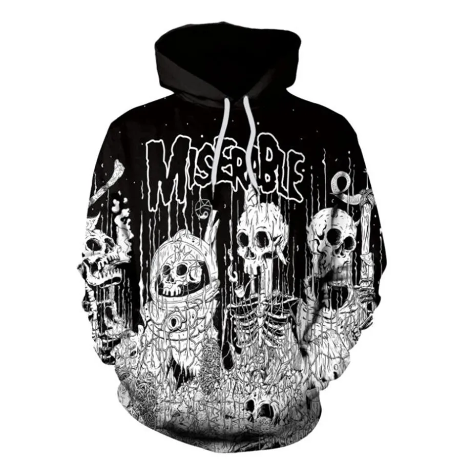 

3D Prrint Fashion Men women Hoodies Alien Skull head terror Horror Hooded Hoody Sweatshirt