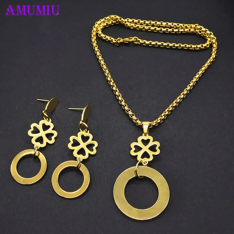AMUMIU 2019 ювелирные изделия из золота из Дубаи множество заполнены Цепочки и ожерелья Браслет Для женщин индийский элегантные свадебные для