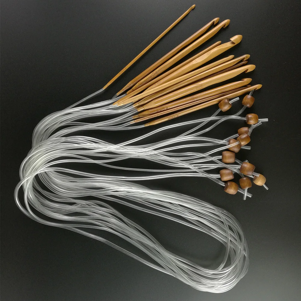 12Pcs 120cm Carbonized Bamboo Circular Hooks and Knitting Needles Carpet Crochet Hook Weaving