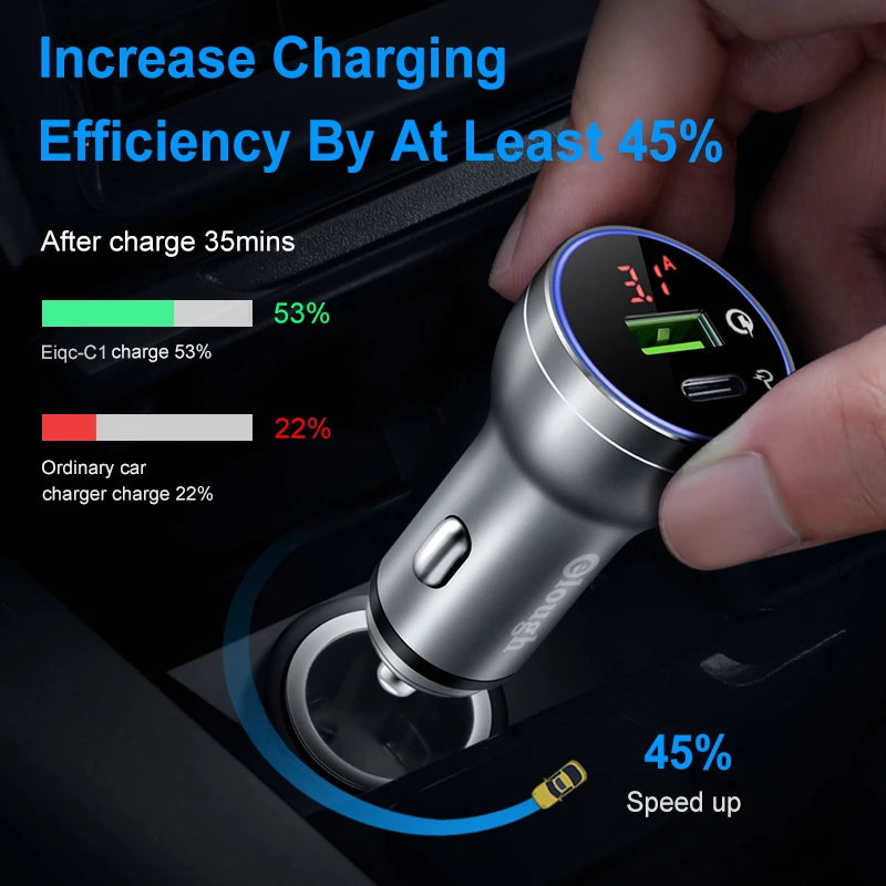  Elough 45W Auto Ladegerät für iPhone Samsung Xiaomi Huawei Zigarette Leichter Quick Charge 40 30 Da