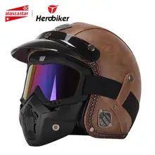 New Retro Vintage Tedesco Casco del Motociclo di Stile 3/4 Aperto Viso Casco Quattro Stagioni Cruiser Biker Moto Casco con Occhiali Maschera