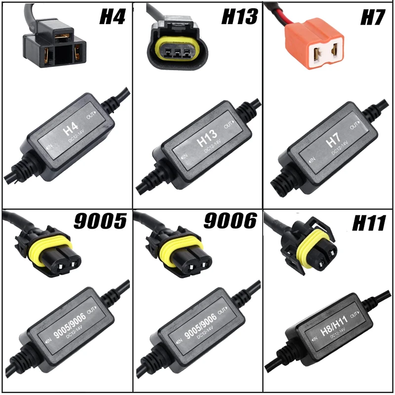 Auxmart Бесплатная ошибка H4 H13 Hi-lo луча 12 В 24 В автомобилей Canbus проводки адаптеры H7 H8 H9 h11 9005 HB3 9006 HB4 светодиодный лампа фары Наборы