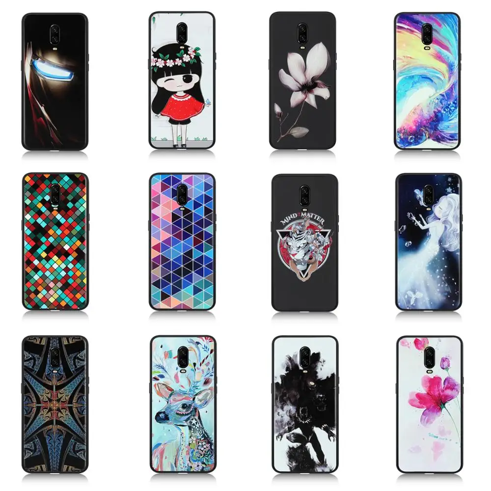 

LISM Floral Lovely Art Grid Painting Patterned Soft Emboss TPU Phone Case Cover For Oneplus 6T 1+6T Anti-knock Protector