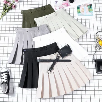 

Women High Waist Shorts Skirts With Pocket Japan Harajuku Hard Girl Vintage Plaid Irregular Pleated Fashion Mini Skirt