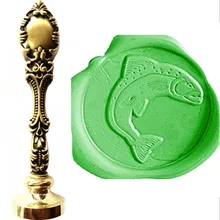 Винтажные необычные рыбы волны изображение на заказ логотип роскошный воск печать штамп латунь павлин металлической ручкой подарочный набор