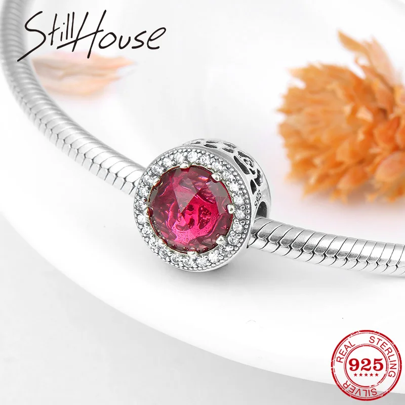 

Genuine 925 Sterling Silver Beautiful Color Red Rose CZ Beads fit Pandora Charms Bracelet Necklace Women Jewelry Making