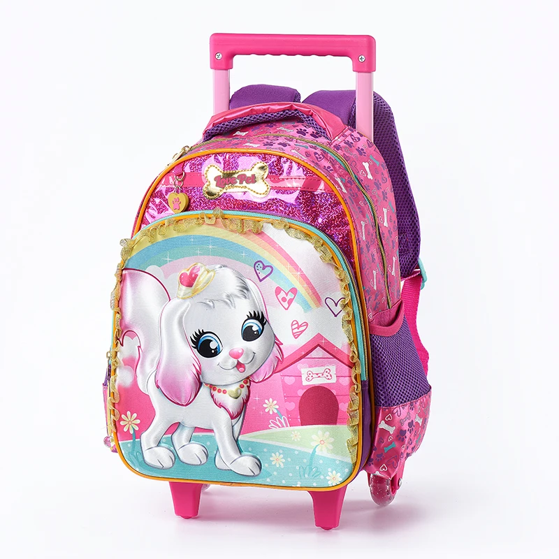 Мультяшная 3D детская школьная сумка на колесиках, милые сумки с собачкой для девочек, сумка для книг, школьная сумка на колесиках для девочек-подростков, Студенческая сумка