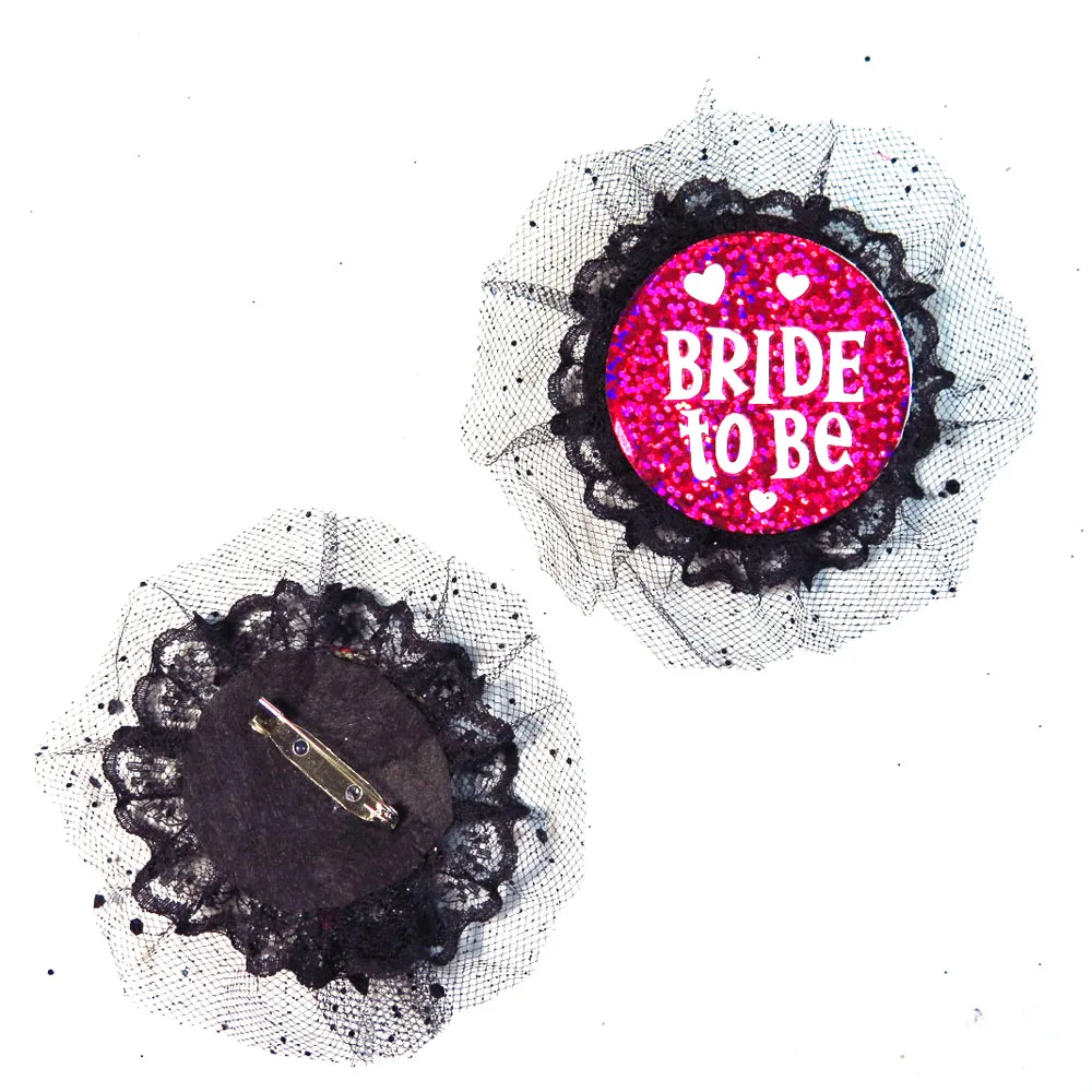 7 шт. Набор круглых фетровых пуговиц для невесты и 6 Ретро маленьких булавок украшение из черного кружева для свадебной вечеринки - Цвет: Bridetobe