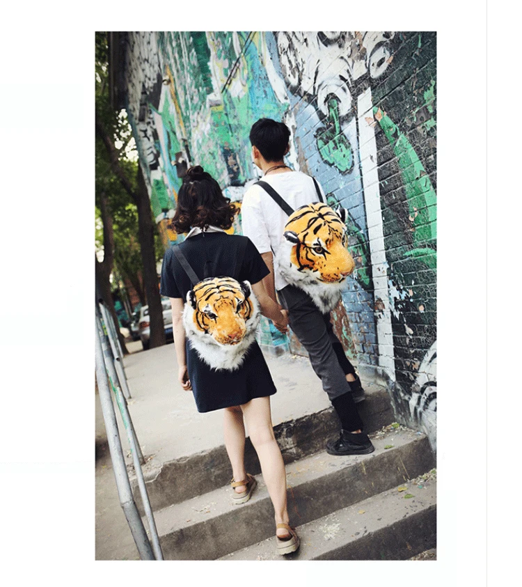 Mochila de Pelúcia Escolar de Animais para Casal Tiger Lion Head Mochila Feminina Engraçada 3d 24 Mochila de pelúcia 3d tiger lion head,